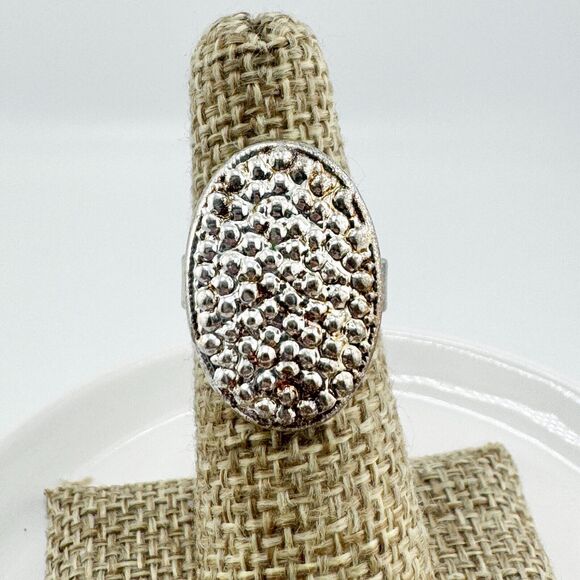 Vintage Caviar Oval Ring Silver Tone Adjustable Retro Brutalist - Picture 3 of 5
